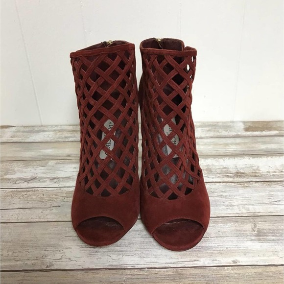 JIMMY CHOO BURGUNDY CAGE SANDALS 38.5 - Picture 2 of 7
